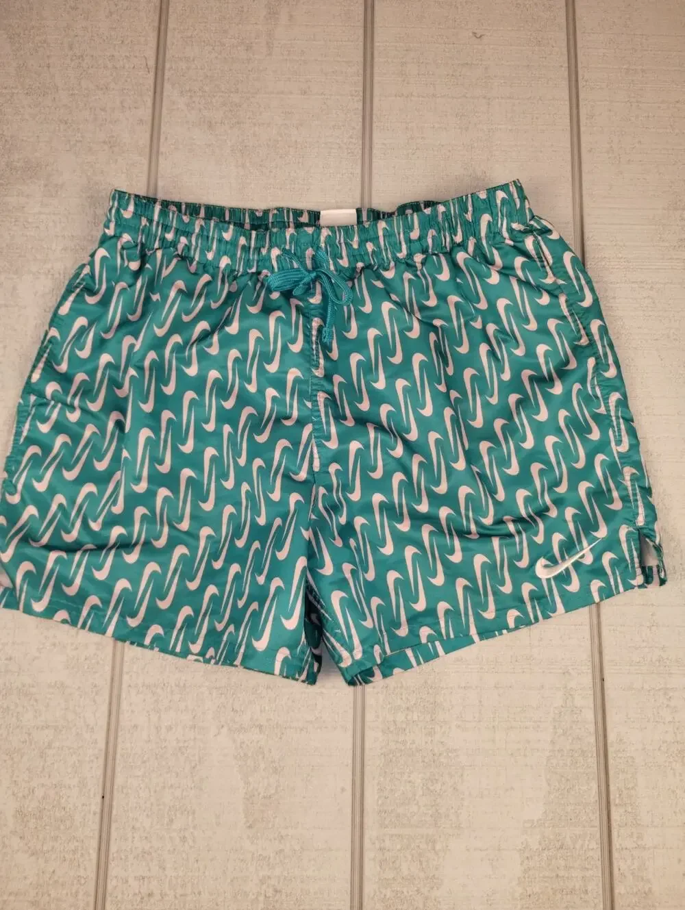Nike All Over Swoosh Volley Board Shorts Swim Trunks Mens L Teal Pink Athletic